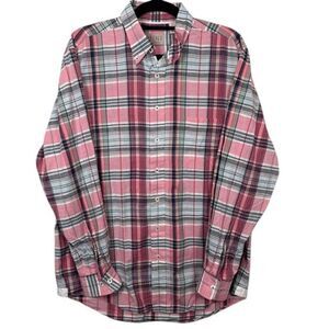 MINE‎ Cotton Button Down Shirt Preppy Plaid Pink Blue Green Size Medium